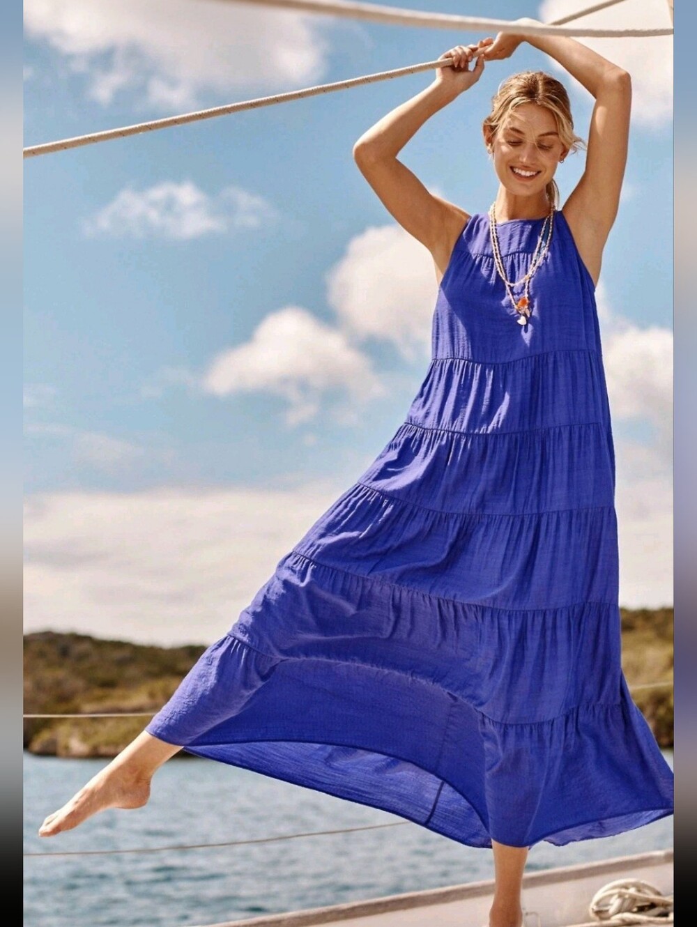 J. Jill Saguaro Tiered Maxi Dress Royal Purple Boho Peasant Resort Large Petite